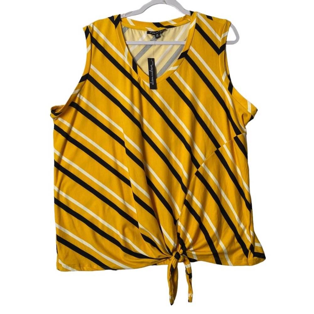 NWT Alison Andrew Plus Women Size 1X Stripe Front Tie V-Neck Sleeveless‎ Blouse